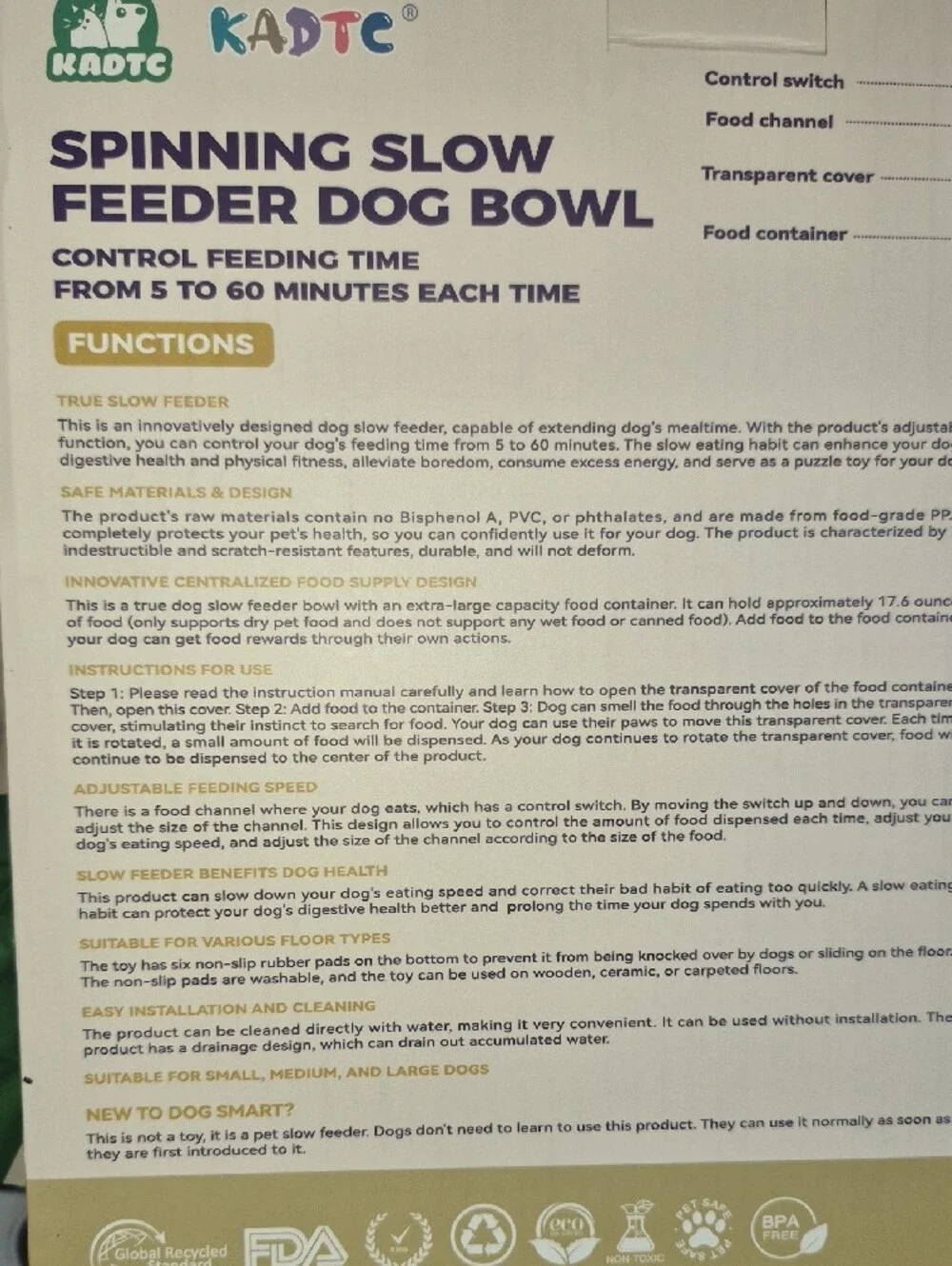 ADT Blue Spinning Slow Feeder Dog Bowl with Interactive Center